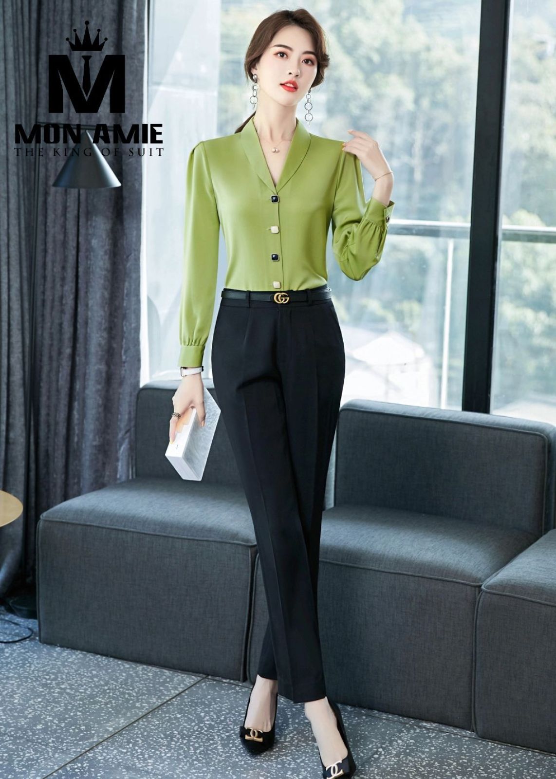 Pear Green Soft Silk Shawl Collar Shirt 